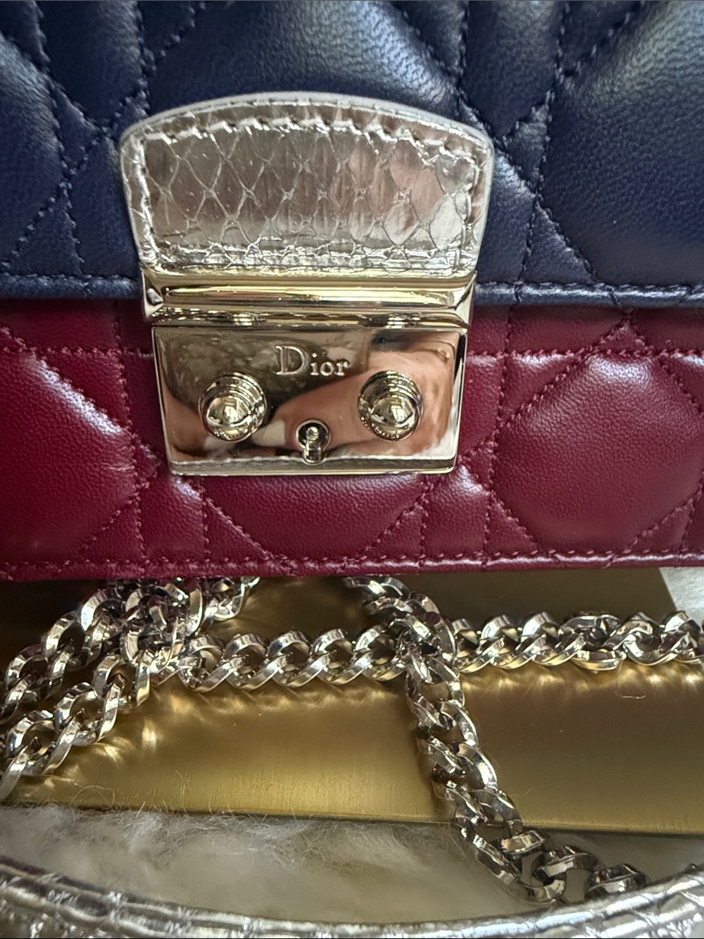 Dior Quilted Three-Tone Crossbody - Deep Purple, Burgundy & with Silver Python - Picture 2 of 12